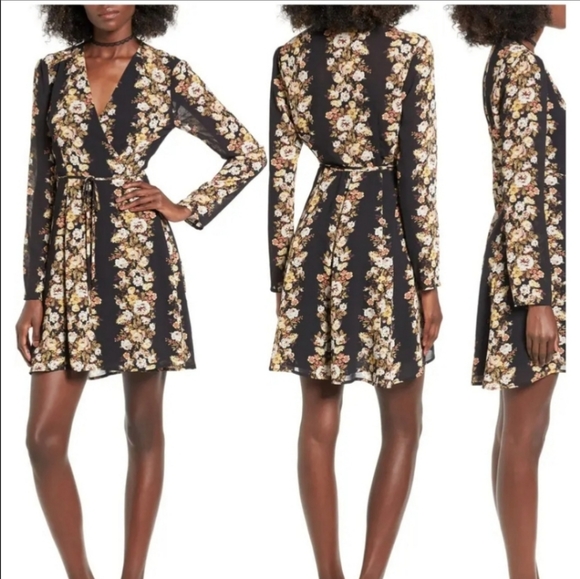 Wayf Dresses & Skirts - Wayfa Oleander Floral Boho Wrap Long Sleeve Mini Dress